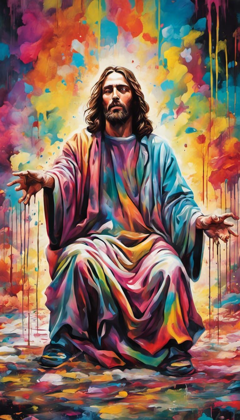 Jesus Christ Blessing in Colorful Graffiti Art Style