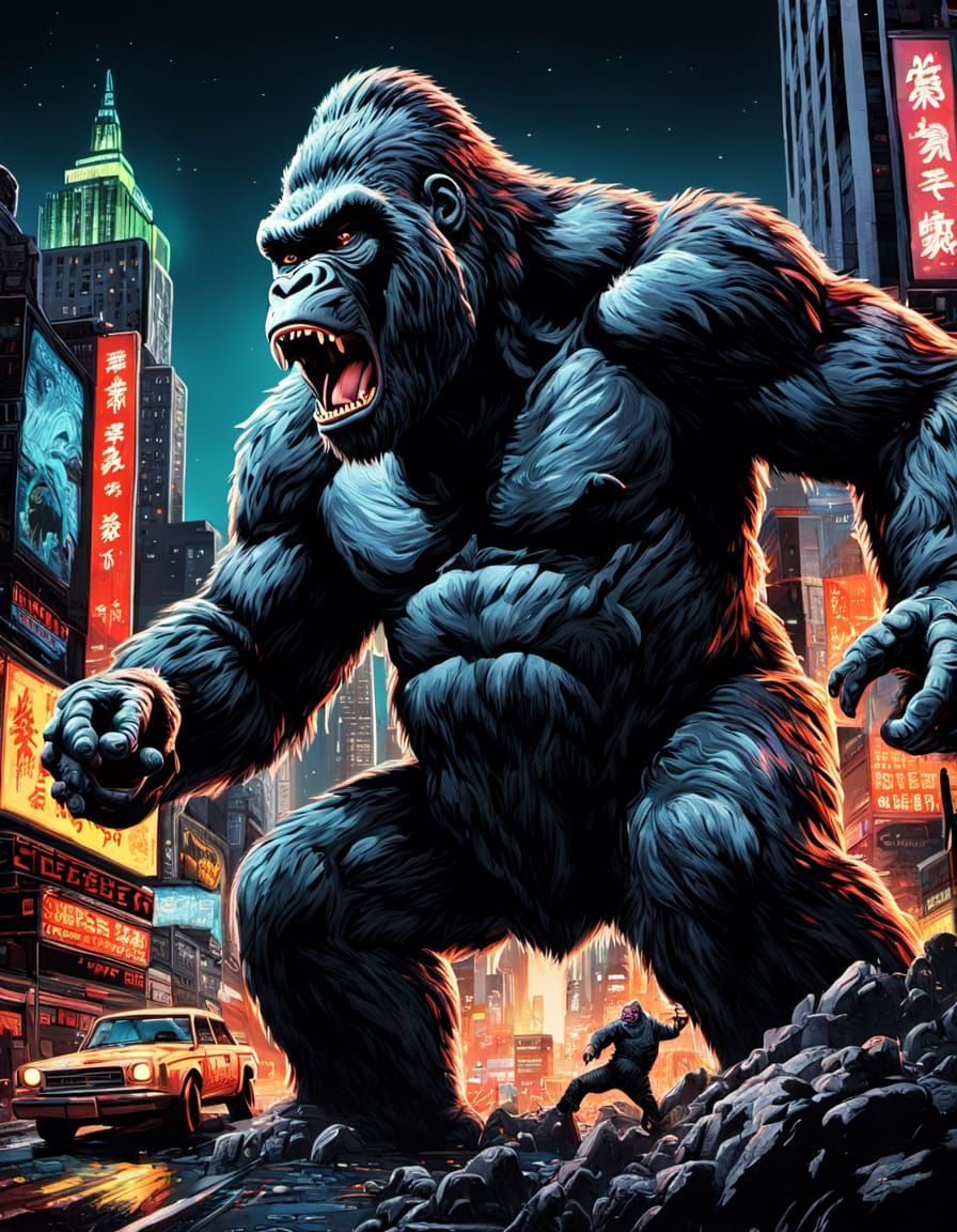Hyperrealistic King Kong Battles Godzilla in Neon-Lit New Yo...