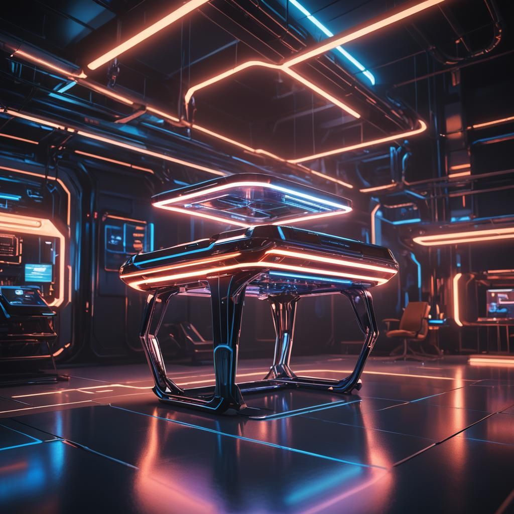 Retrofuturistic Device with Neon Lights in Sci-Fi Style