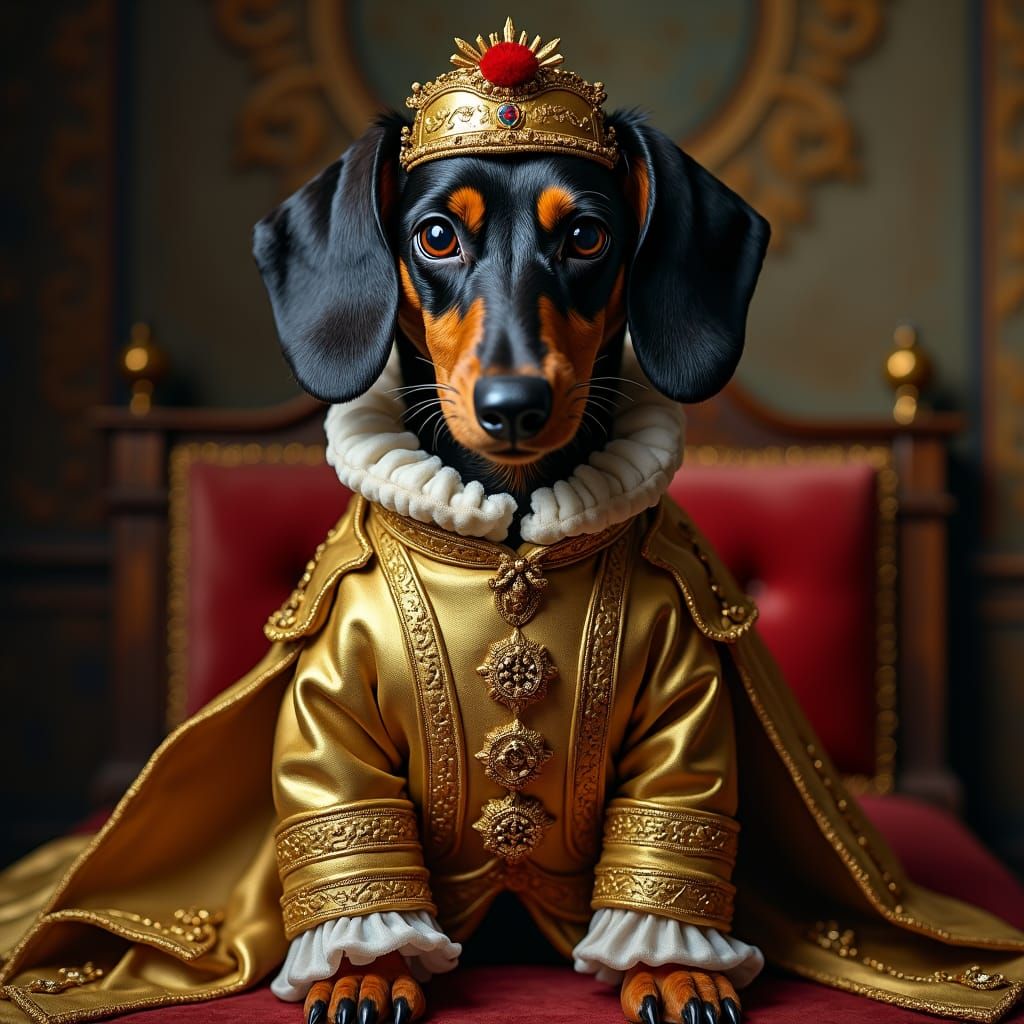 Dachshund in Military Regalia: Renaissance Oil Painting