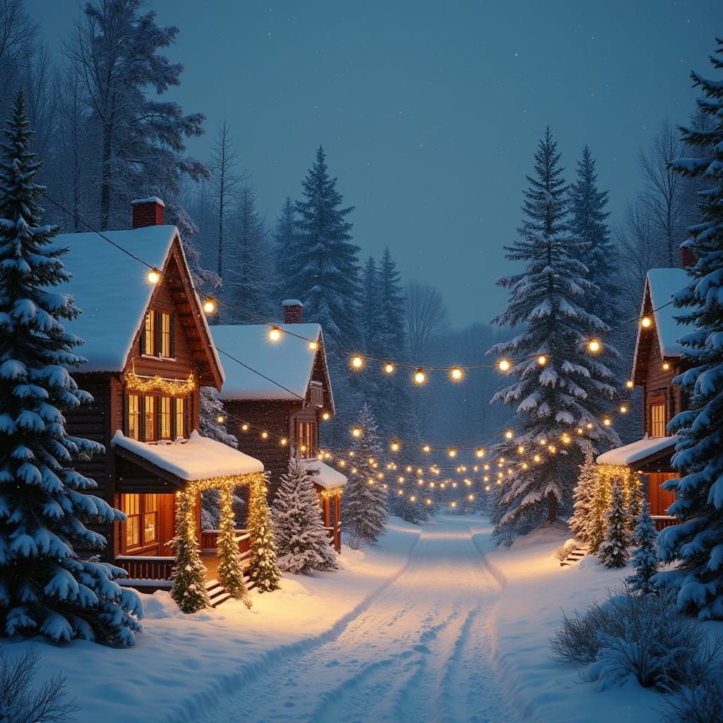 Winter Wonderland Scene in Whimsical Style