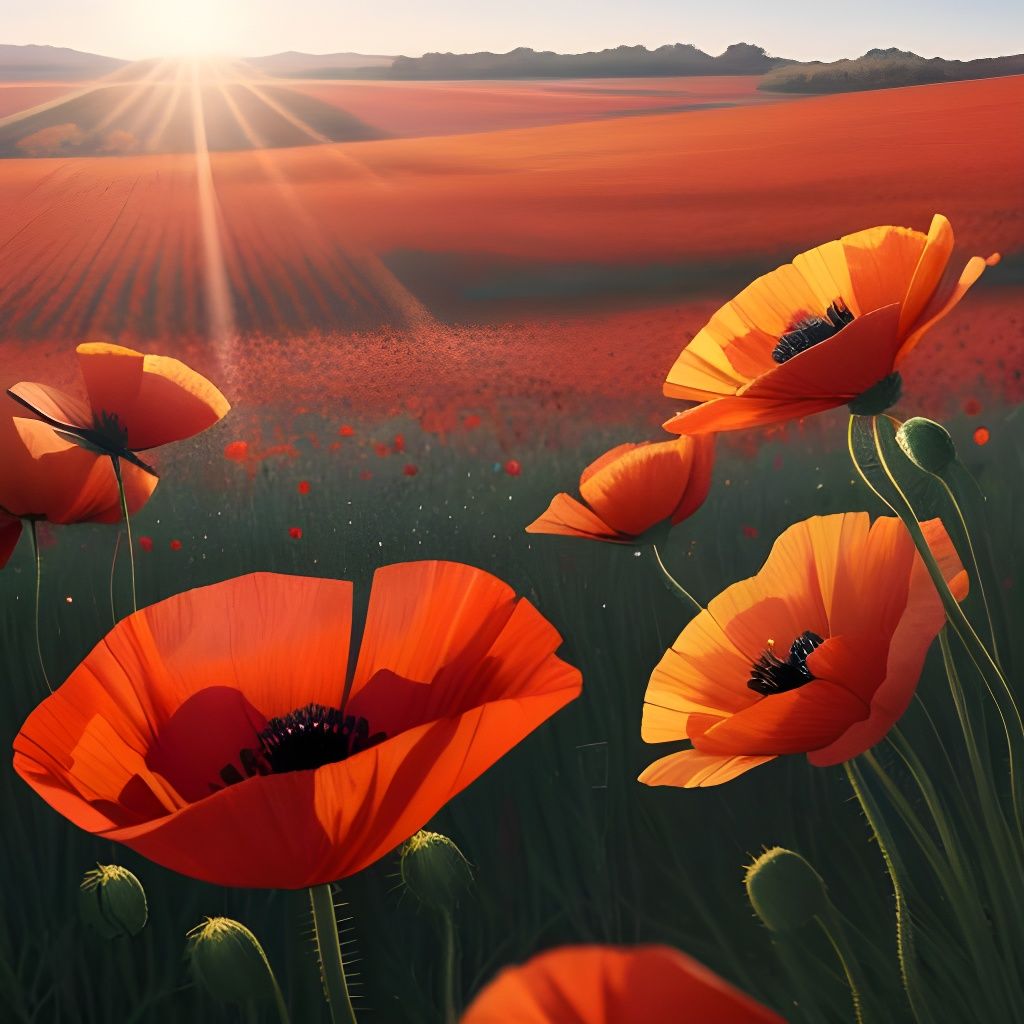 Detailed Red Poppy Flower Field in High Resolution