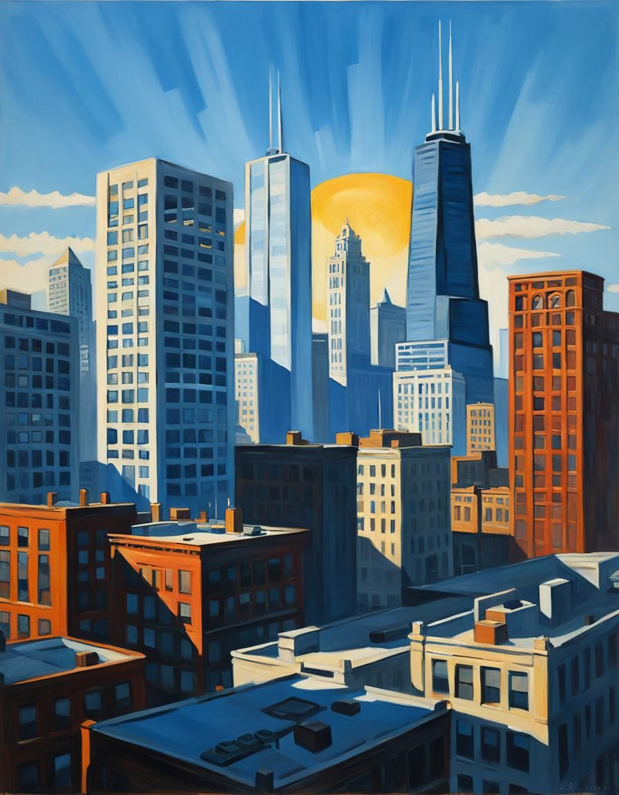 Chicago Cityscape in Edward Hopper Style