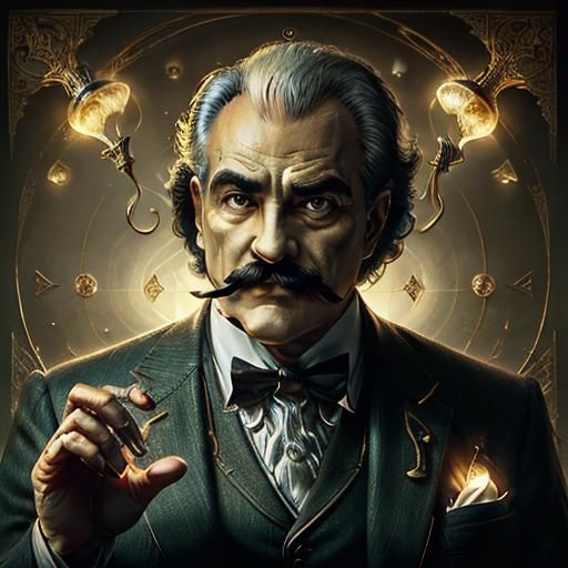 Belgian Detective Contemplates Mysterious Clue Illuminated b...