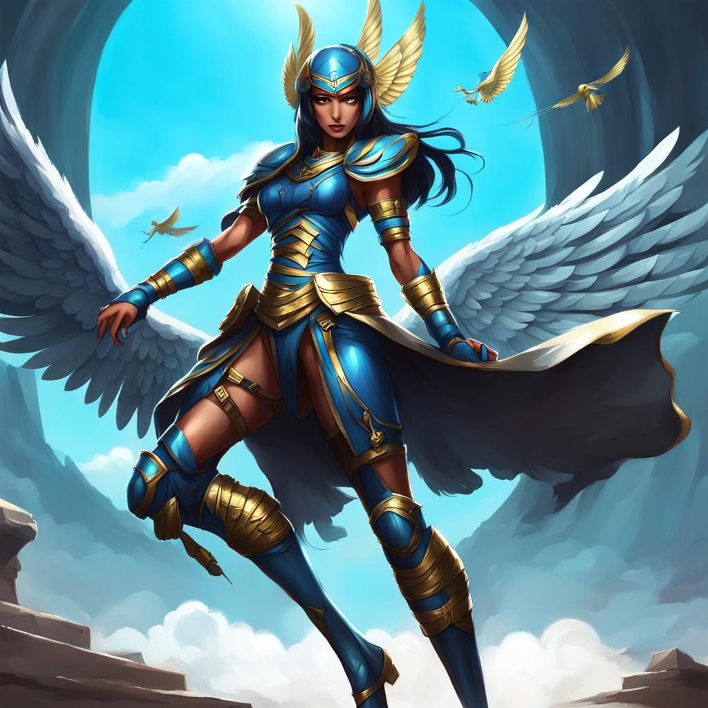 Winged Pharaoh Time Traveler in Digital Art Style