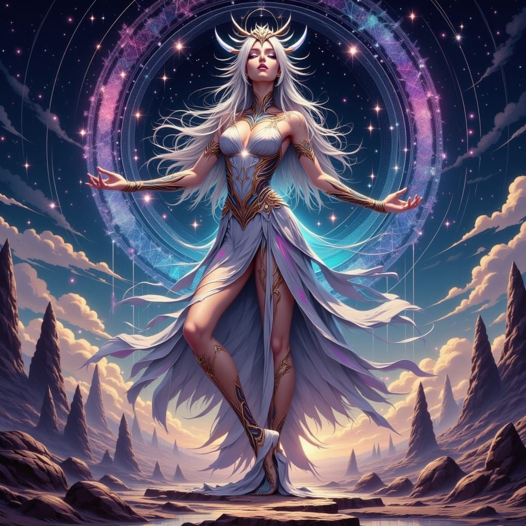 Cosmic Dancer of Creation in Starry Landscape