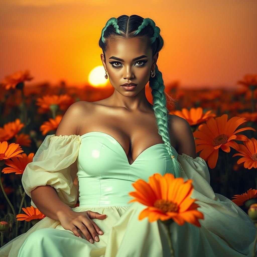 Mint Green Fashion Model in Graffiti Art Style