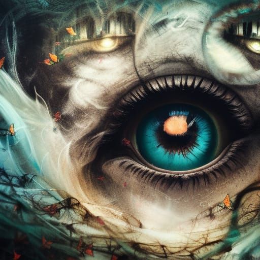 Macro Smoke Eye with Butterflies, Fantasy Art