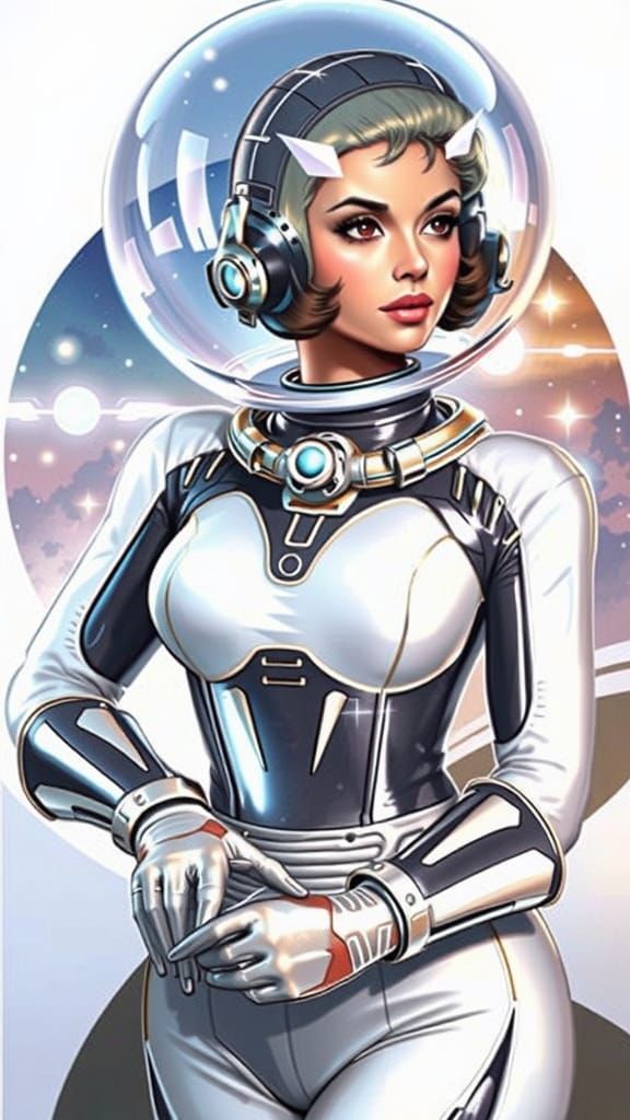 Sophia Loren-Inspired Space Goddess in Silver Spacesuit