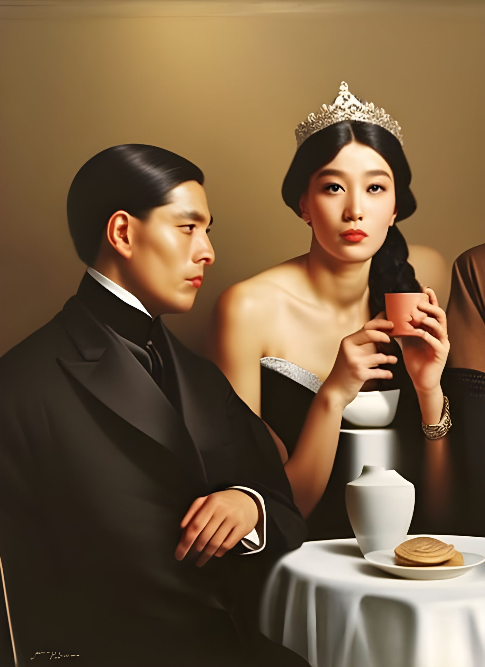 Cafe Scene: Photorealistic Portrait in Painting Style