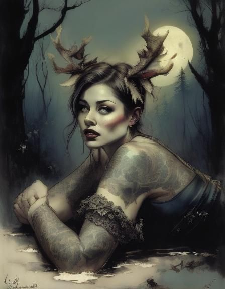 Vampire Girl with Heart in Gothic Forest