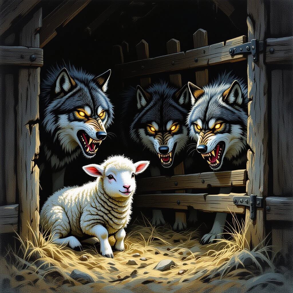 Terrified Lamb in Fold Under Attack