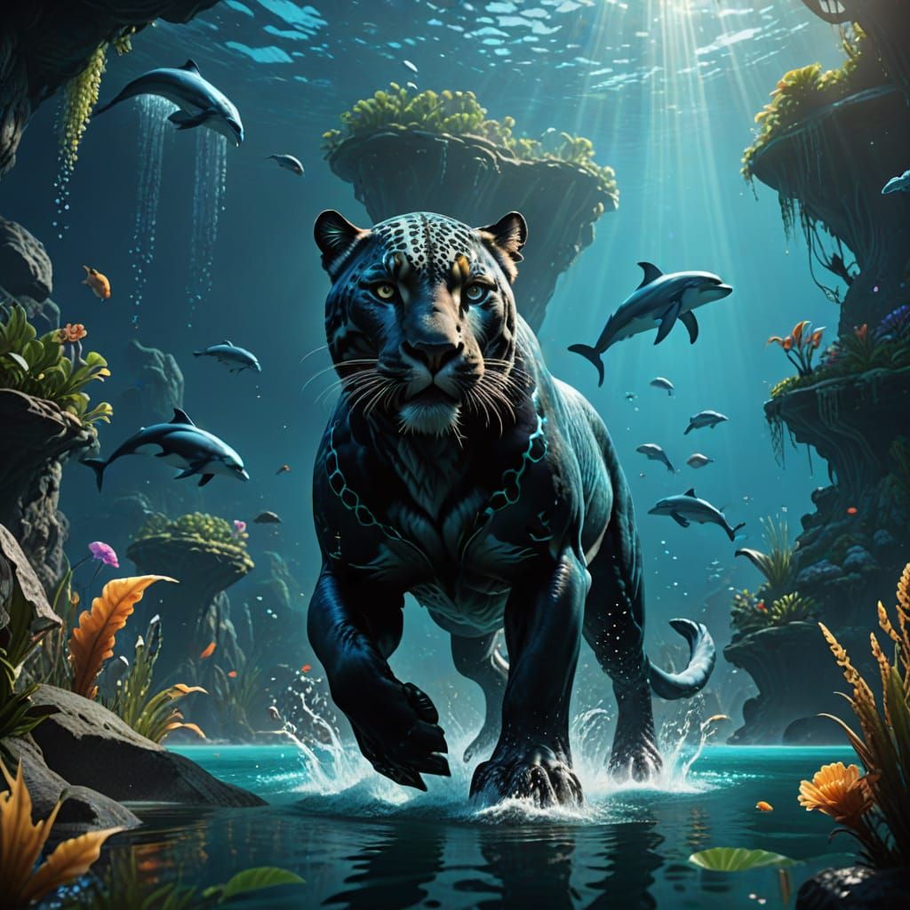 Mystical Panther-Dolphin Hybrid Emerges from Bioluminescent ...