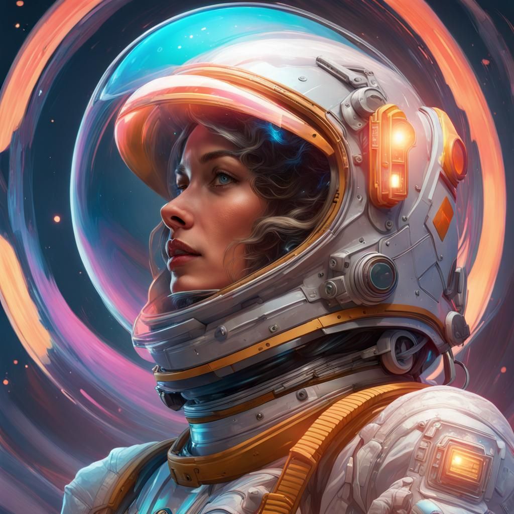 Astronaut in Spacesuit Reflects Explosion: Hyperrealistic Po...