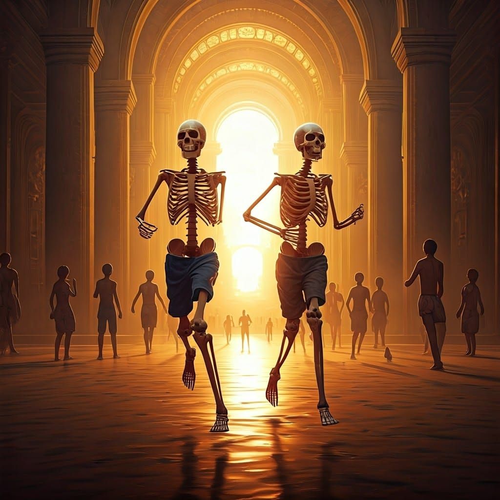 Ethereal Skeleton Joggers in Sun-Kissed Beach Scene