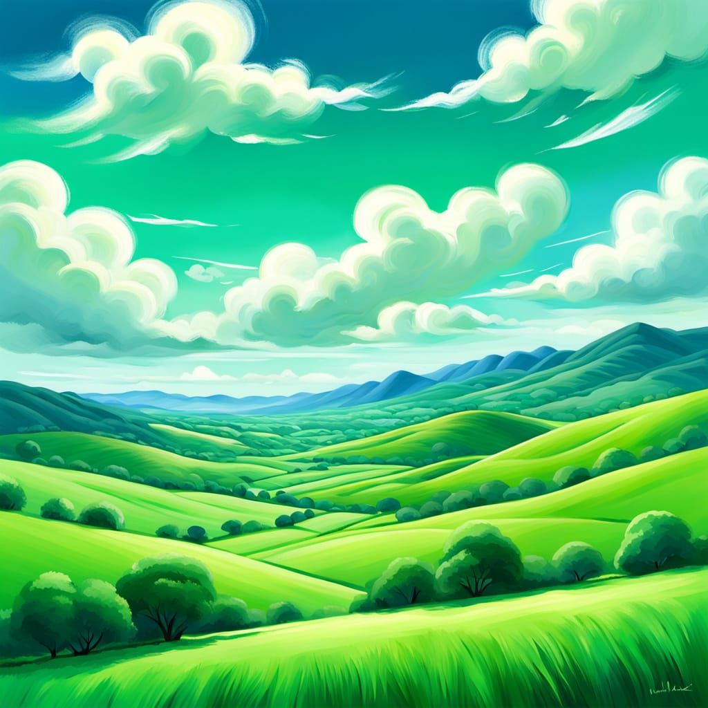 Tranquil Green Hills Under a Vibrant Sky