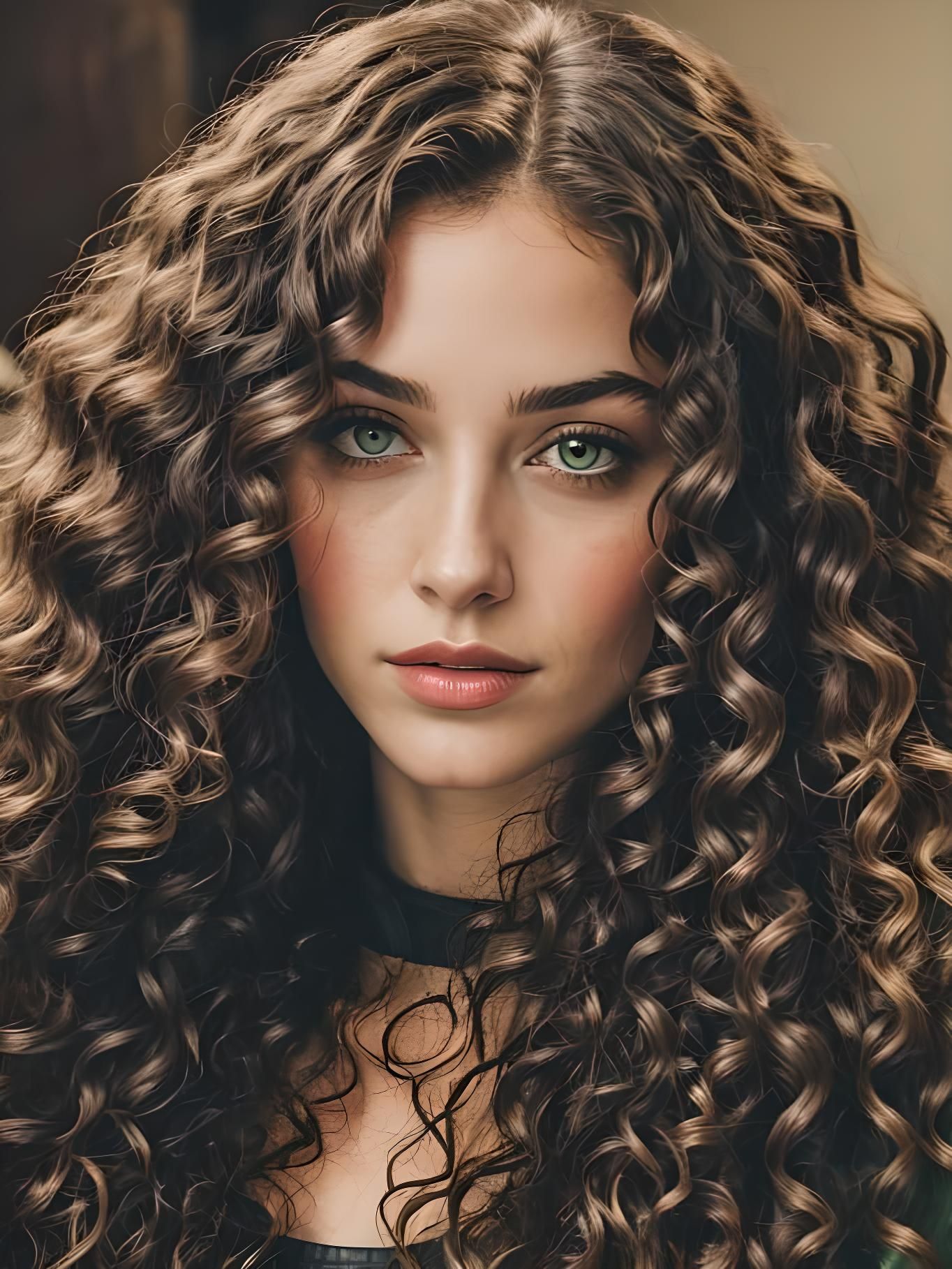 Beautiful curly haired brunette woman