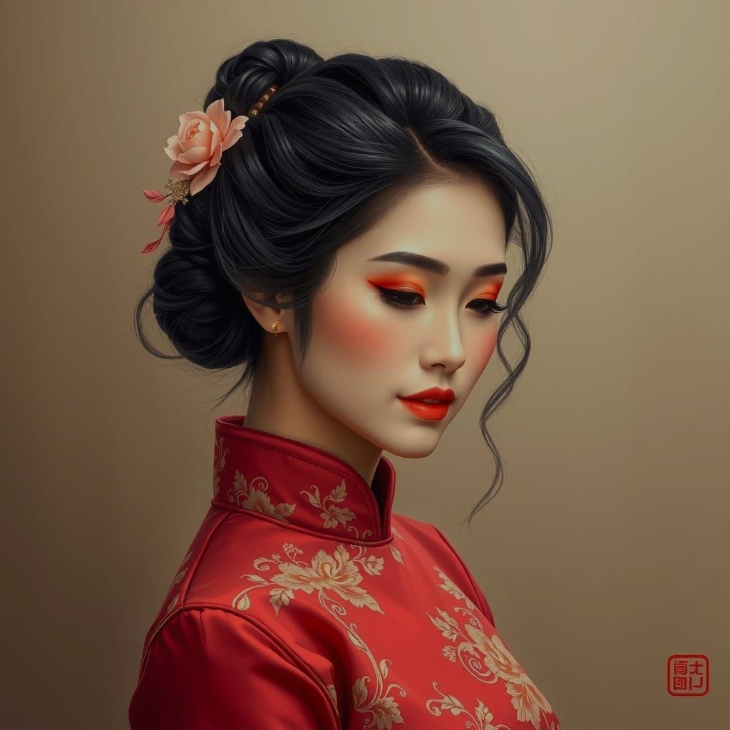 Realistic Portrait of Chinese Woman with Makeup
