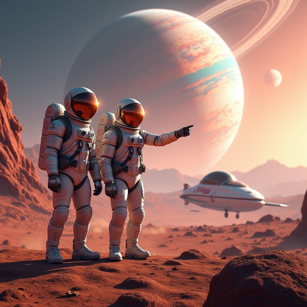 Astronauts Explore Exoplanet with Gas Giant, Detailed Matte ...