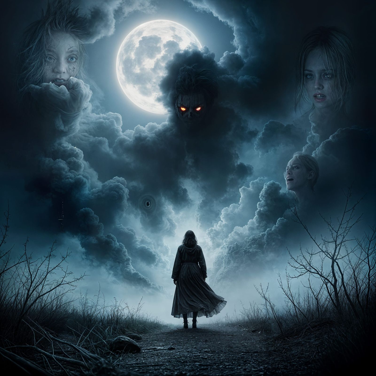 Chilling Horror Movie Poster with Silhouetted Figure