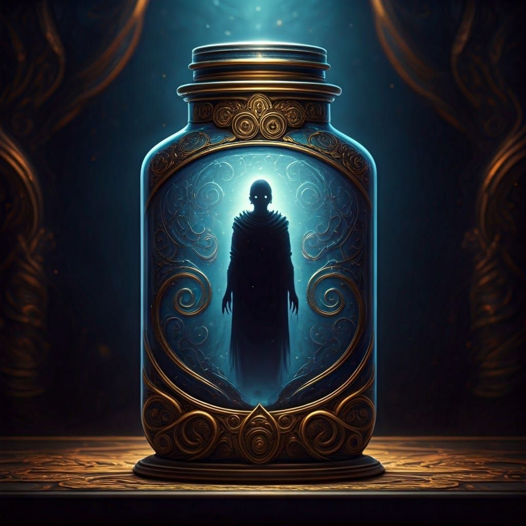 Ethereal Shadow in Ornate Jar, Fantasy Art