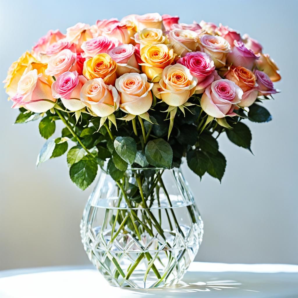 Beautiful Rose Bouquet in Glass Vase Painting