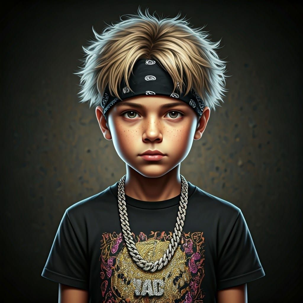 Boy with Bandana: Hyper-Realistic Street Art Portrait