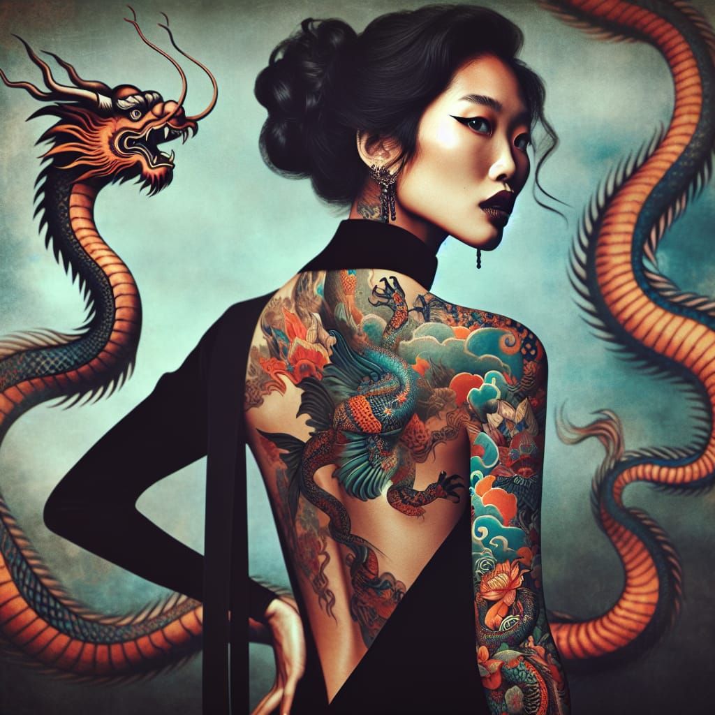 Dragon Tattoo Art Nouveau Style