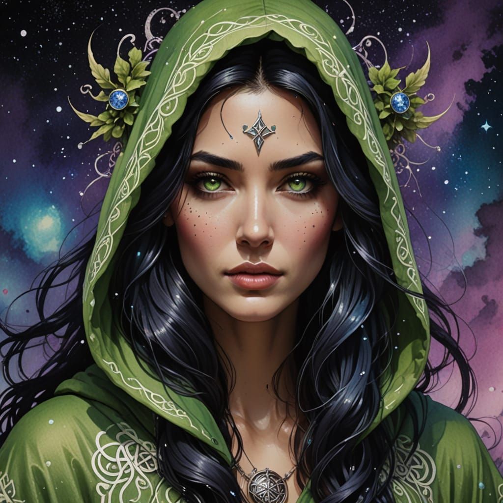 Enchantress in Ethereal, Watercolor Style