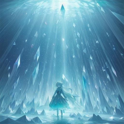 Crystal Miku in Ice Cave: Anime Art