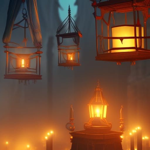 Ghost Chained to Lanterns: Detailed Matte Painting