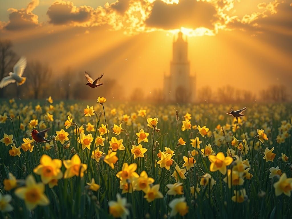 Enchanted Spring Meadow Illuminated by Divine Light