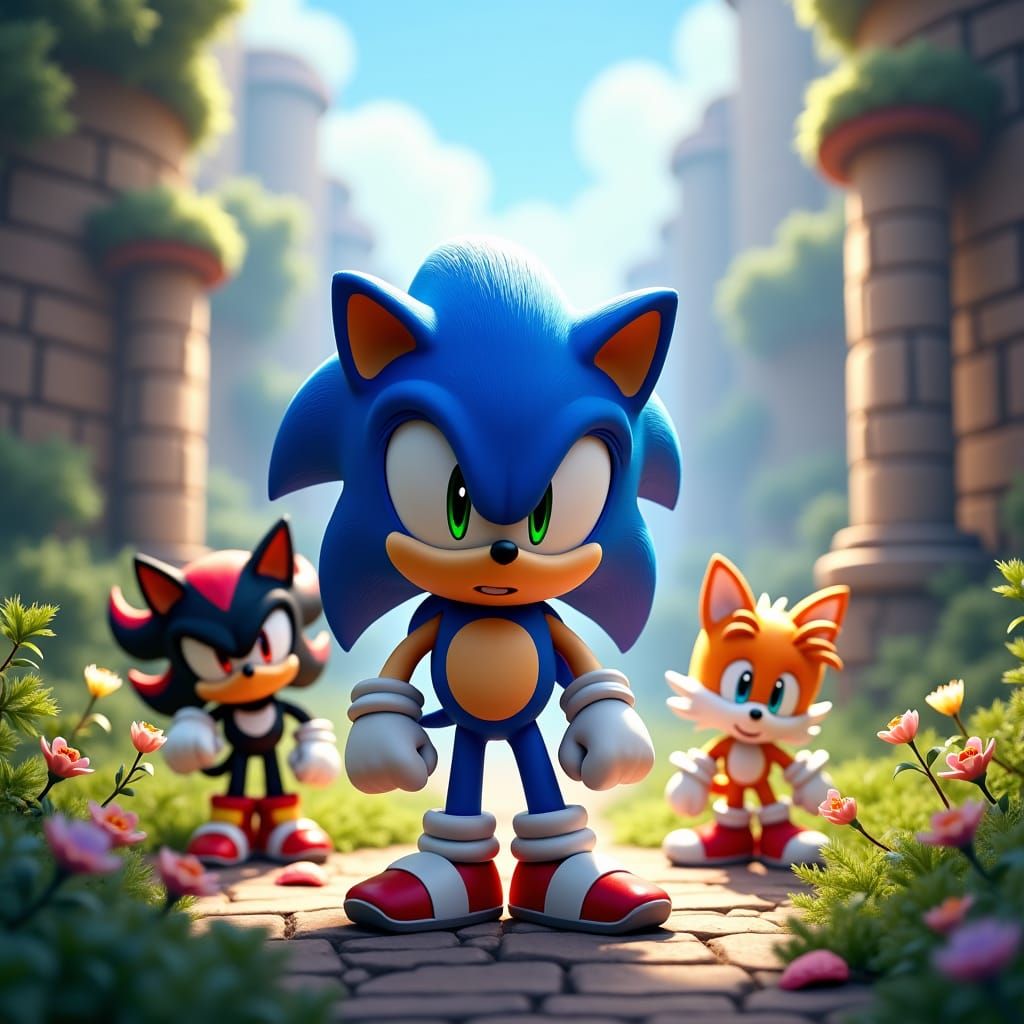 Chibi Sonic Surrounded by Friends, Digital Art