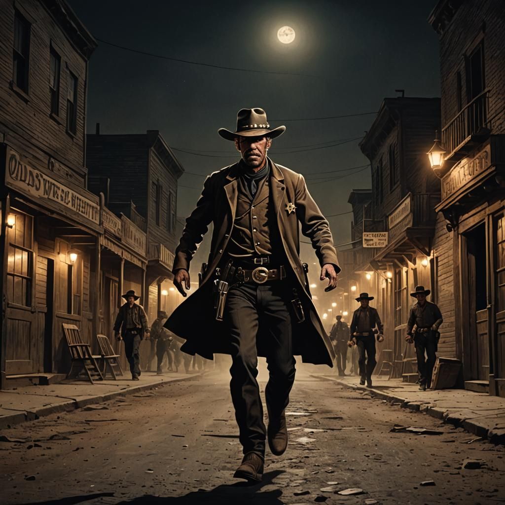 Dark Sheriff Rides Through a Deserted Old West Town