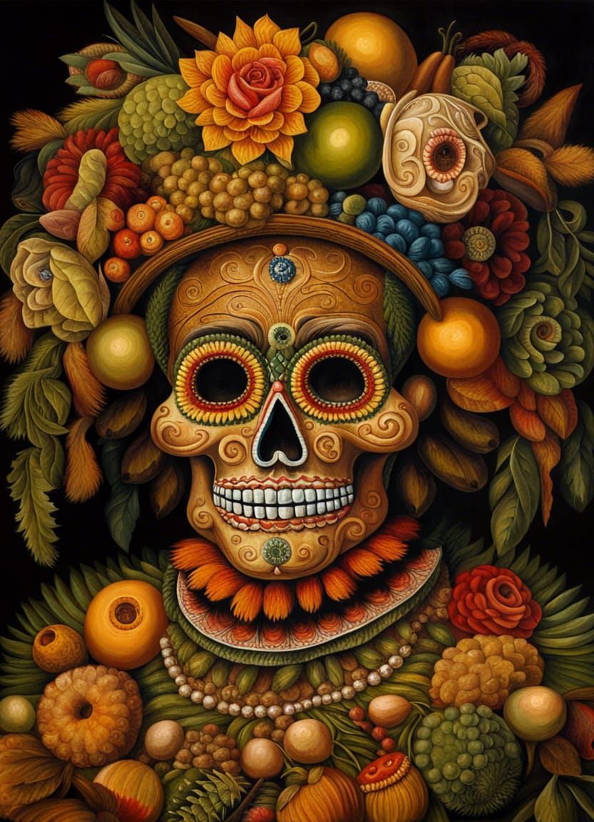 Arcimboldo Dia de los Muertos Oil Painting