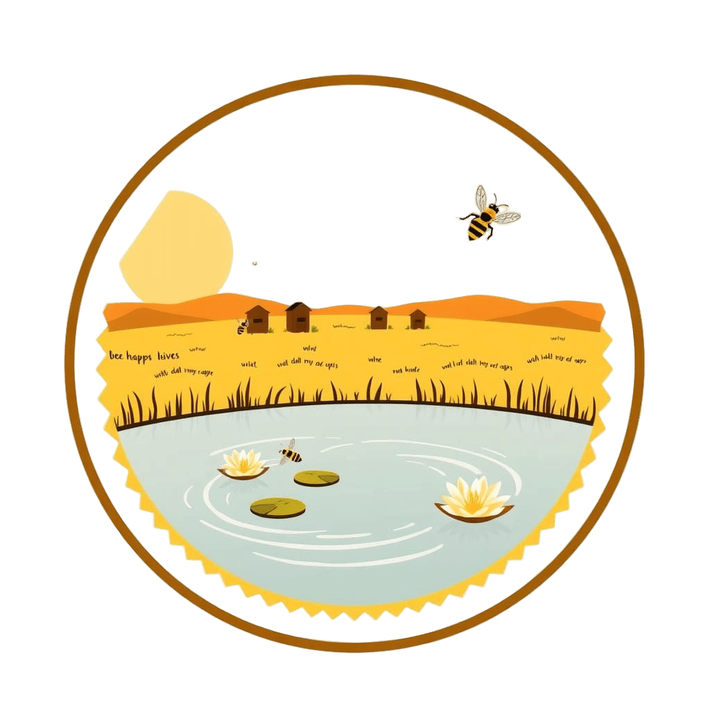 Florida Apiary Logo with Lake and Bee Hives