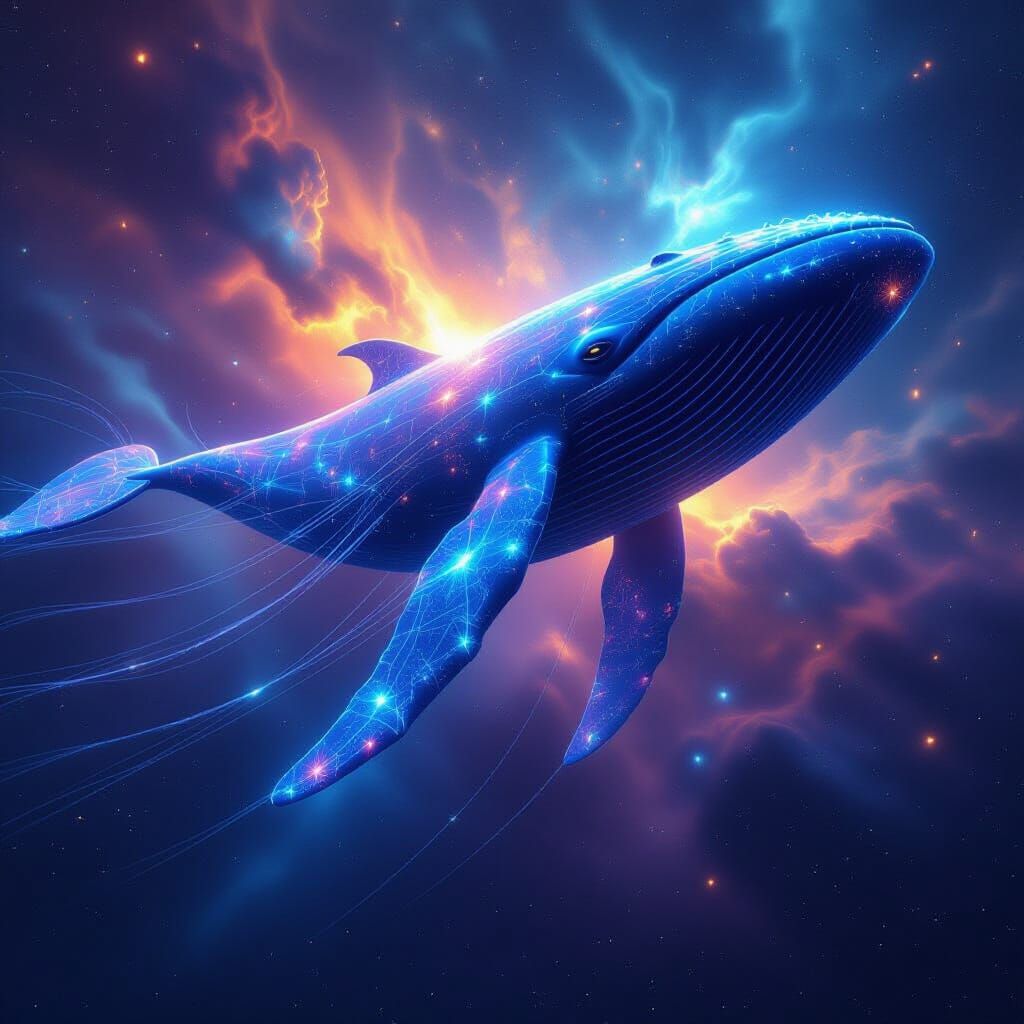 Bioluminescent Space Whale in Cosmic Nebula