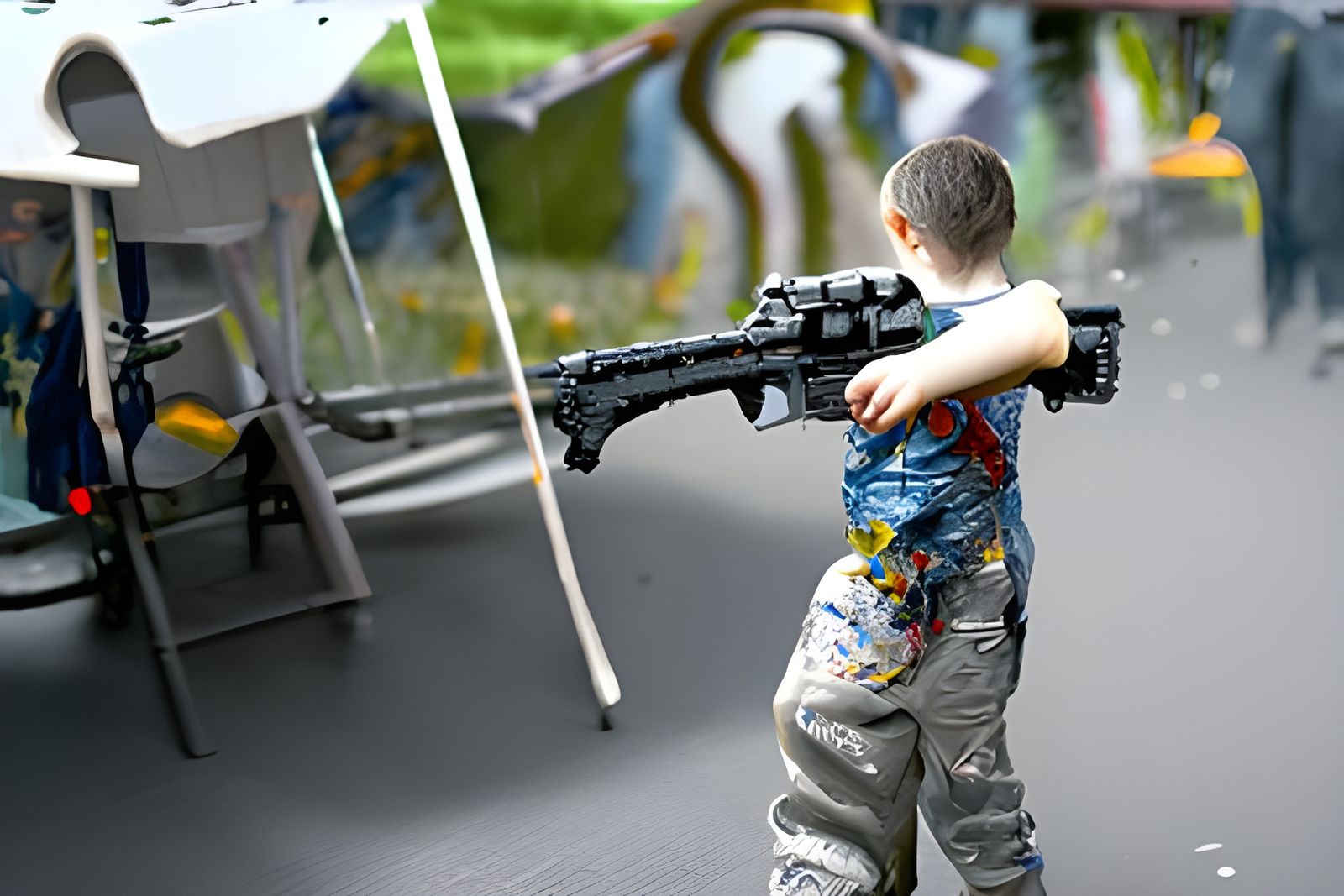 Boy with Assault Rifle: Hyperrealistic Digital Art
