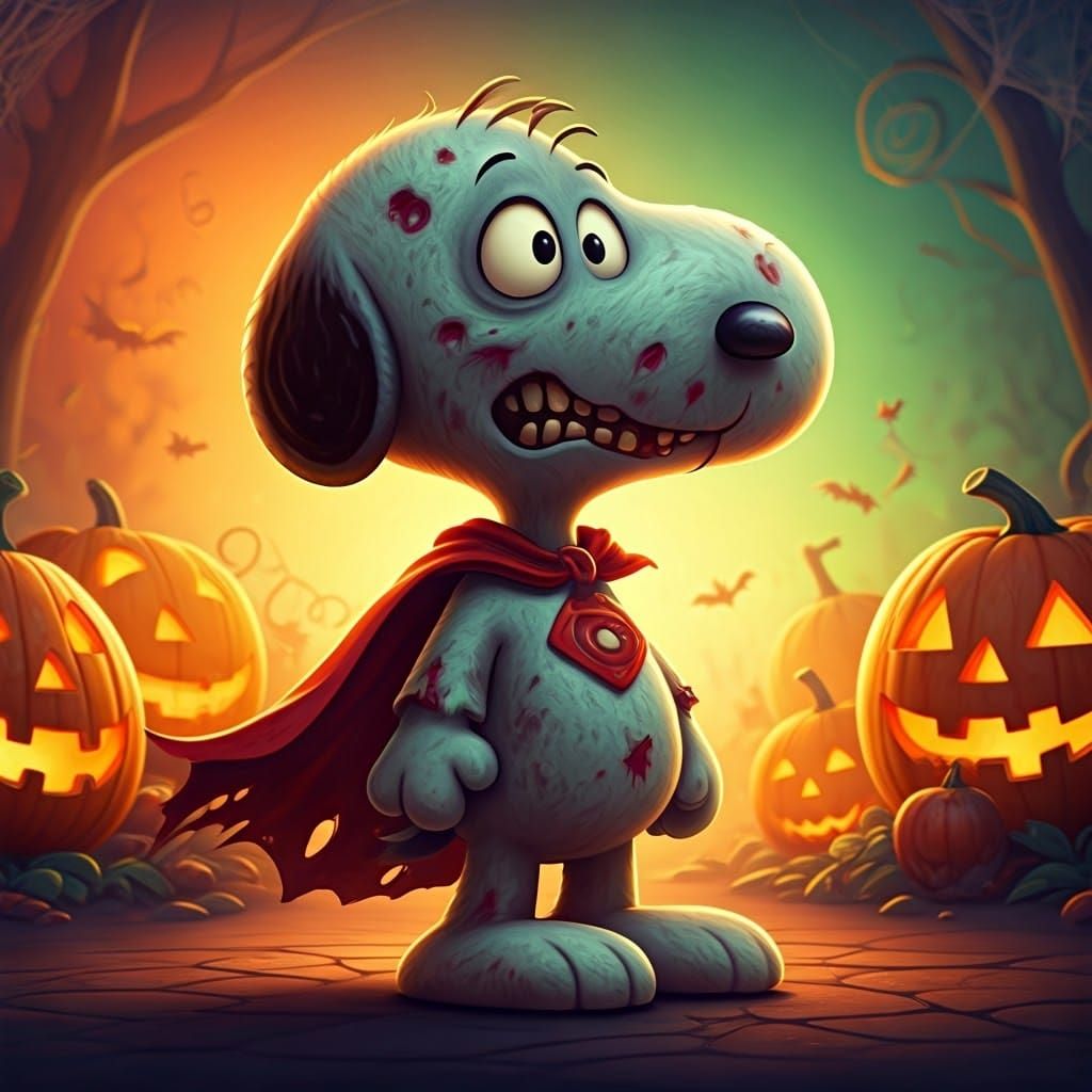Zombie Snoopy Halloween Party in Pixar 3D Style