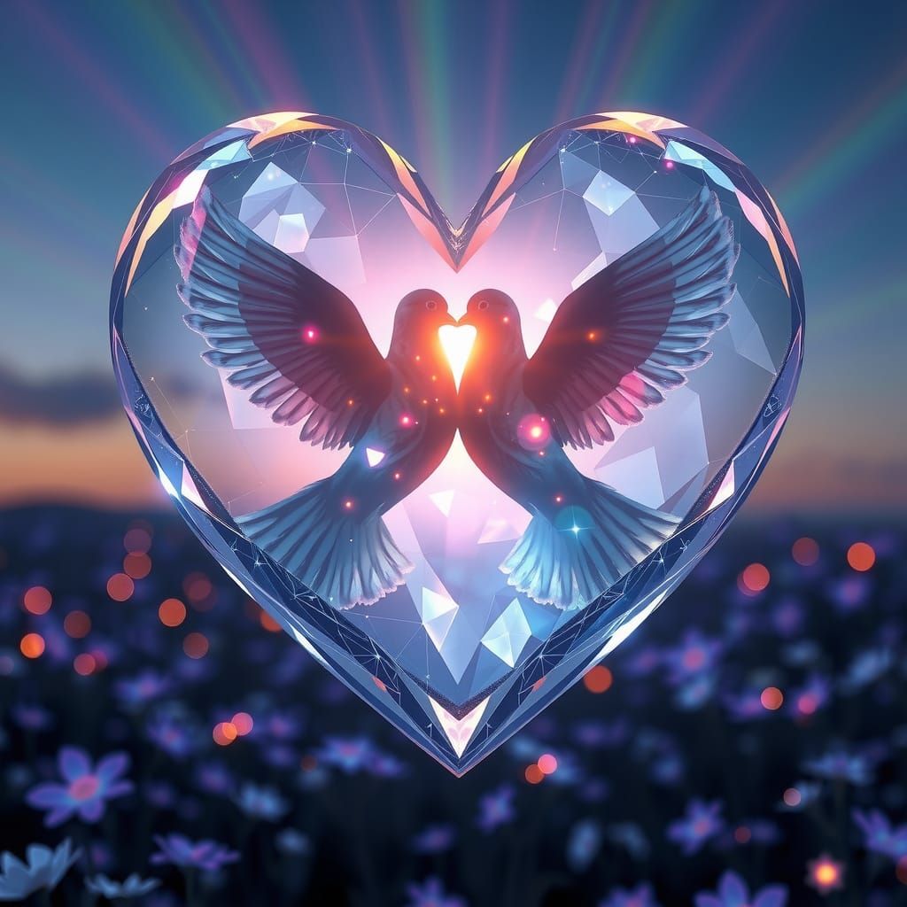 Ethereal Doves in Crystal Heart