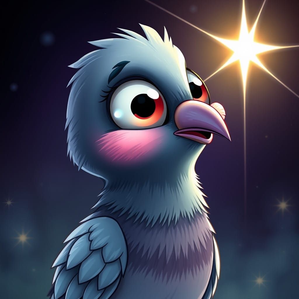 Cosmic Pigeon with Glowing Eyes in Vibrant Colors