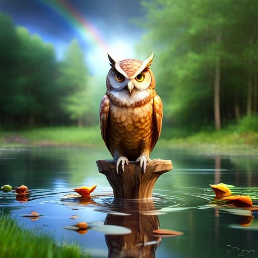 Rainbow Reflection: Crystalline Owl in 3D