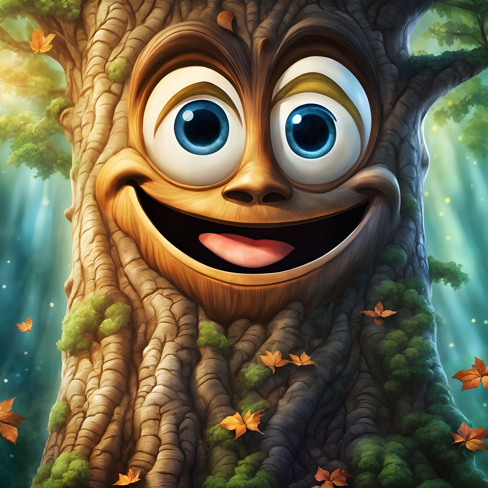 Tree with a Whimsical Happy Face in Ethereal Fantasy Style