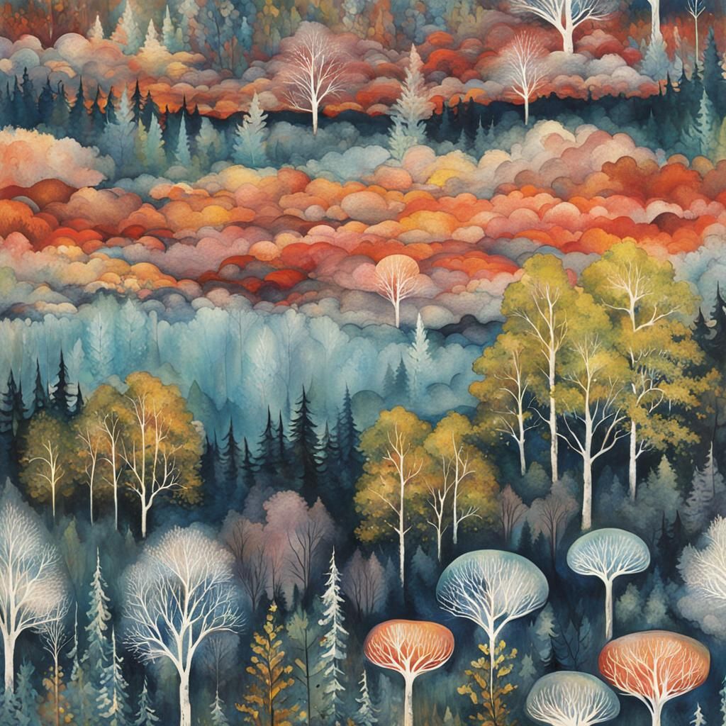 Underwater World with Fish and Coral, Watercolor Style