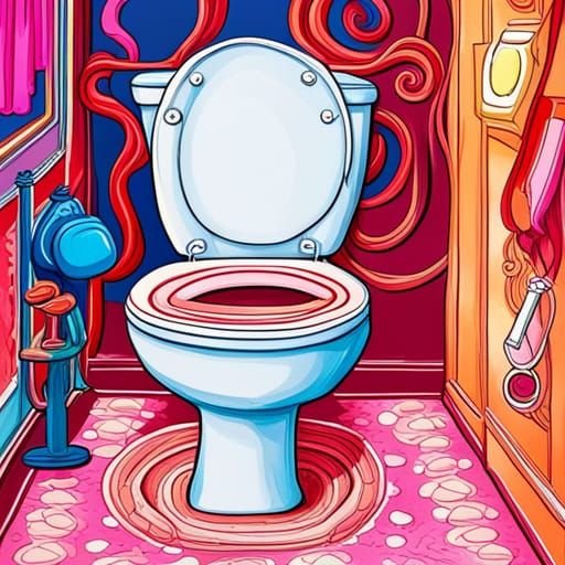 Vibrant Toilet in Candyland Wonderland: Gouache Art