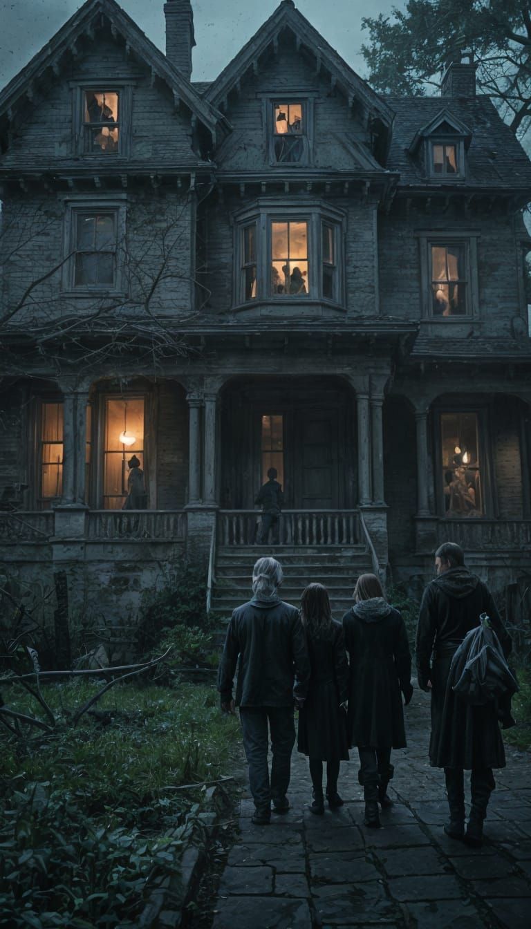 Haunted House Specters Observe a Family