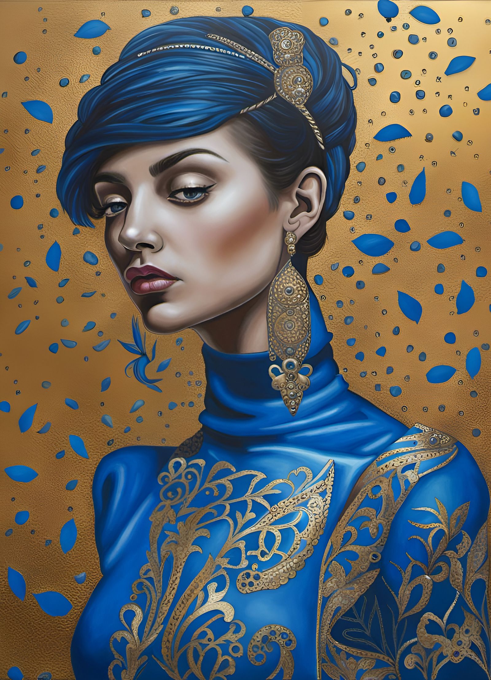 Woman in Blue: Figurative Symbolist Oil Painting
