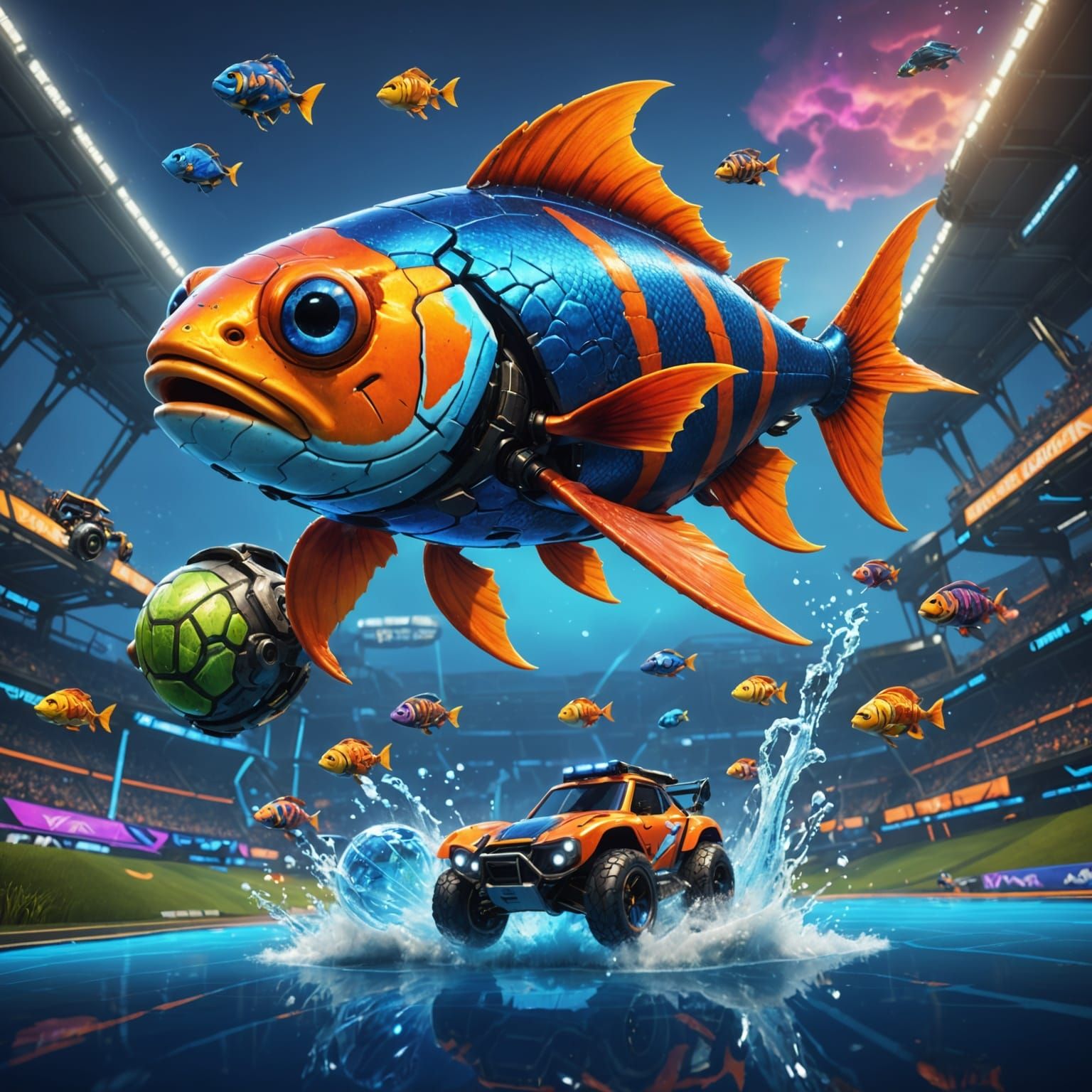 Fantastical Fish Gamer Surfs Rocket League Splash