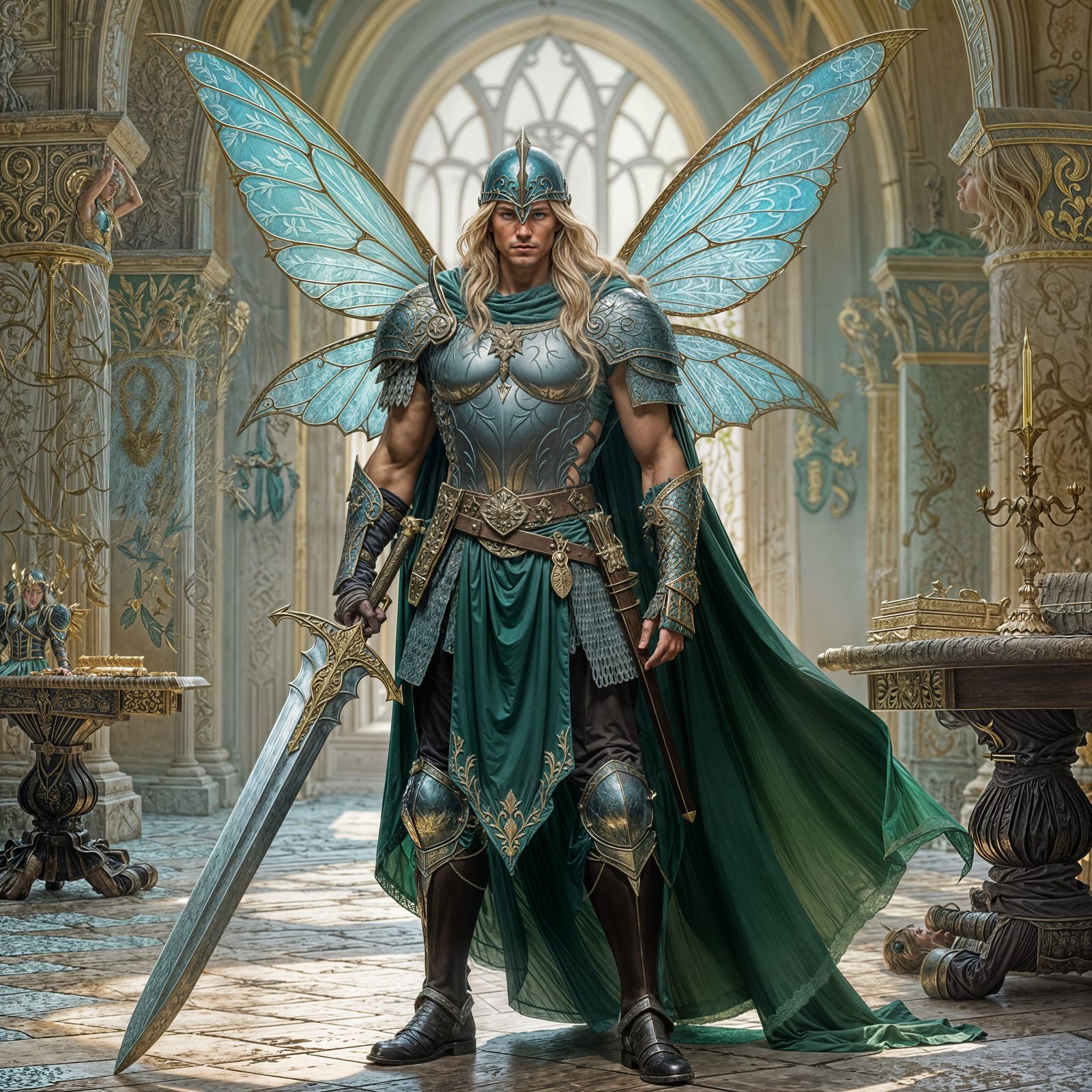 Masculine Fairy with Sword and Translucent Wings