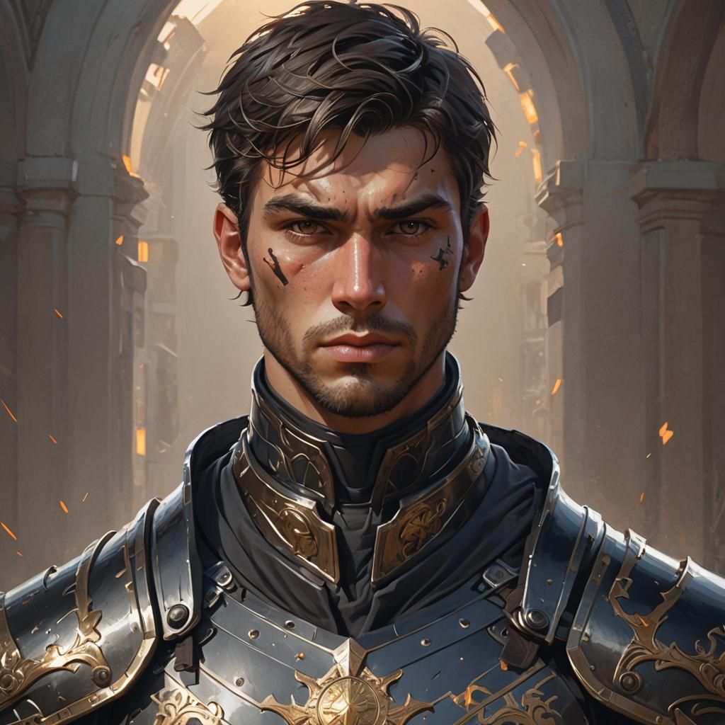 Warrior in Black Armor Portrait, Detailed Digital Art